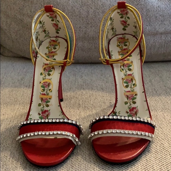 SOLD Gucci Isle Jeweled Ankle-Wrap Heels - Picture 2 of 4